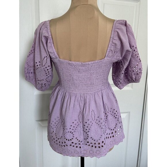 Walter Baker Novalee Top Lavender Eyelet Square Neck Short Puff Sleeve - Picture 5 of 16